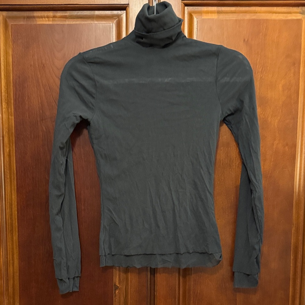 United Colors of Benetton Charcoal Sheer Mesh Turtleneck Form Fitting size Small